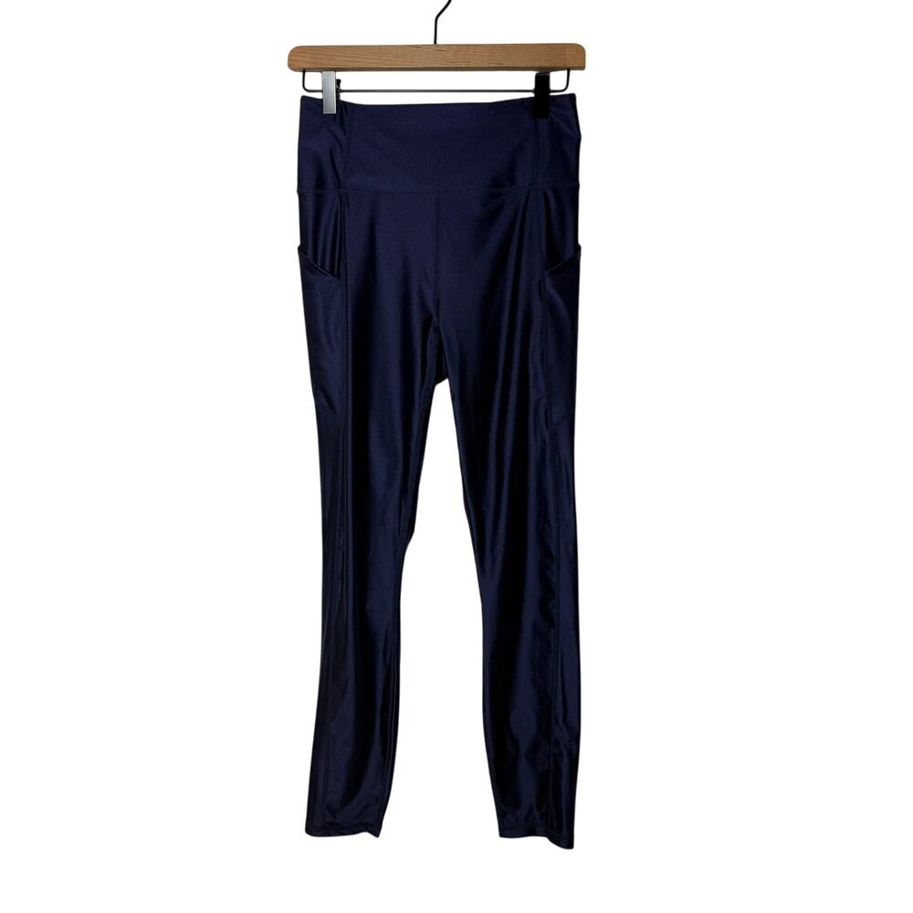 Fabletics Blue Shiny Leggings women's Medium Side Pockets